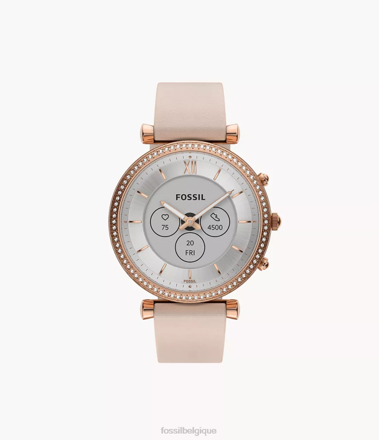 Fossil montre femmes montre intelligente hybride Carlie Gen 6 en cuir rose 8V460415
