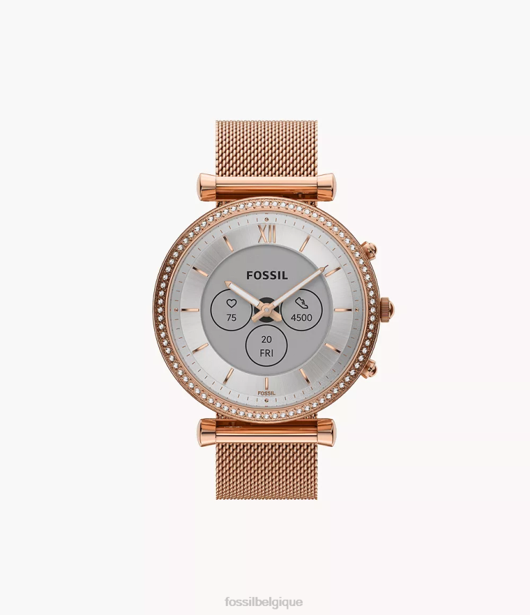 Fossil montre femmes montre intelligente hybride Carlie Gen 6 en maille d'acier inoxydable ton doré rose 8V460413