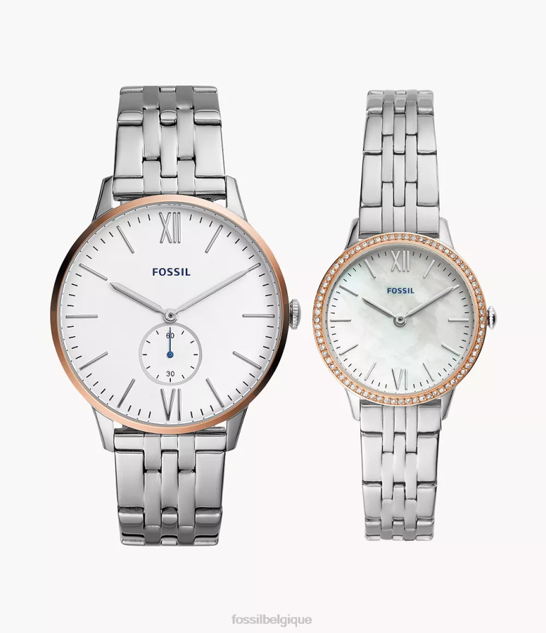 Fossil montre Hommes coffret montre en acier inoxydable à trois aiguilles pour elle et lui argent 8V46041568