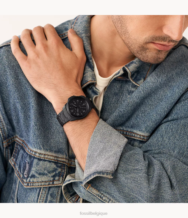 Fossil montre Hommes montre bronson en acier inoxydable avec date à trois aiguilles noir 8V46041349