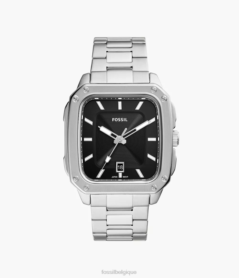 Fossil montre Hommes montre en acier inoxydable avec date à trois aiguilles et inscription argenté 8V46041366