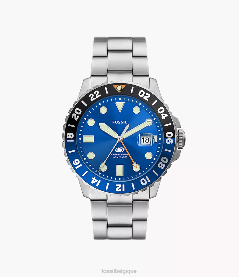 Fossil montre Hommes montre gmt en acier inoxydable bleu 8V46041348