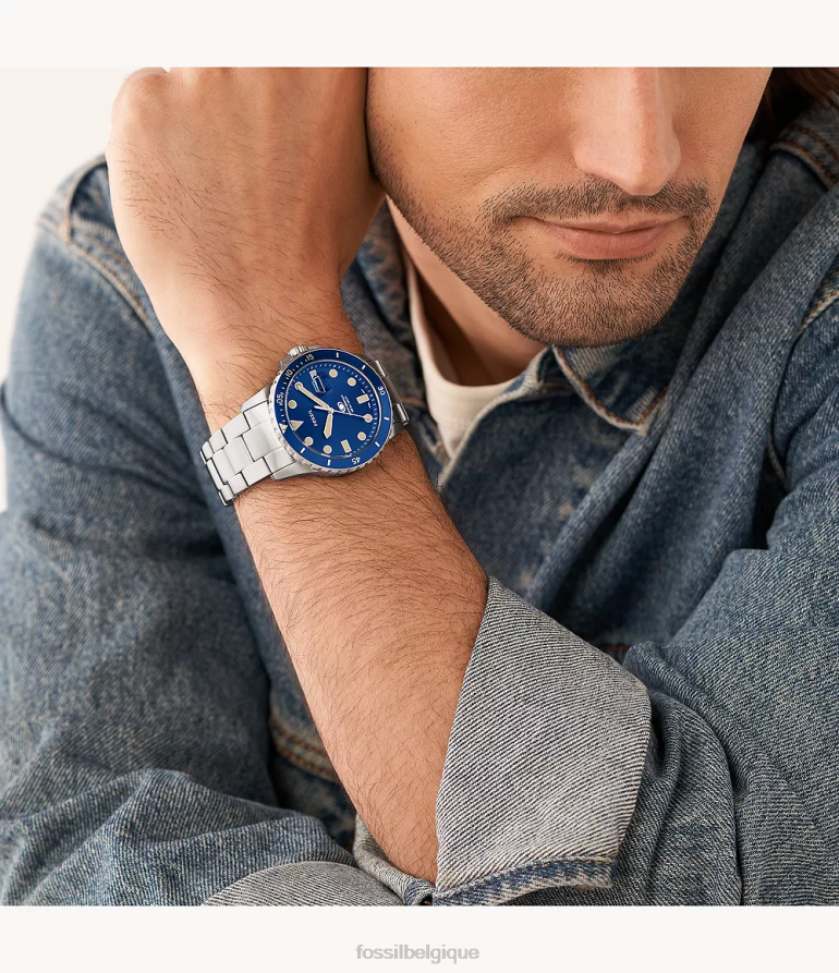 Fossil montre Hommes montre à trois aiguilles et date en acier inoxydable bleu 8V46041357