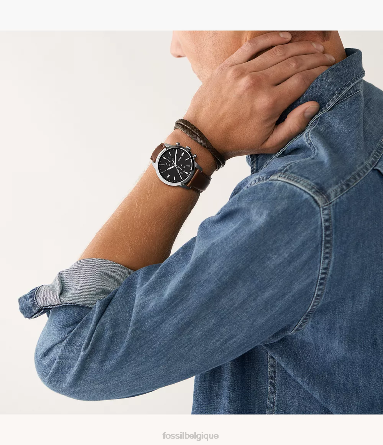 Fossil montre Hommes ensemble montre et bracelet en cuir Litehide chronographe Townsman brun 8V46041460