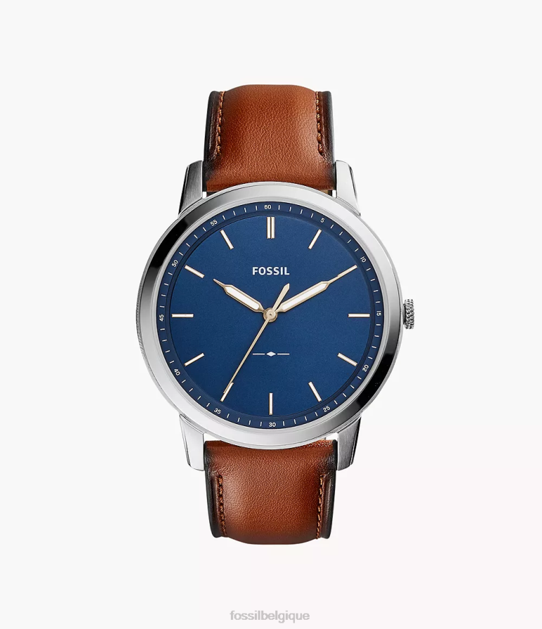 Fossil montre Hommes la montre minimaliste en cuir fine à trois aiguilles brun clair 8V46041403