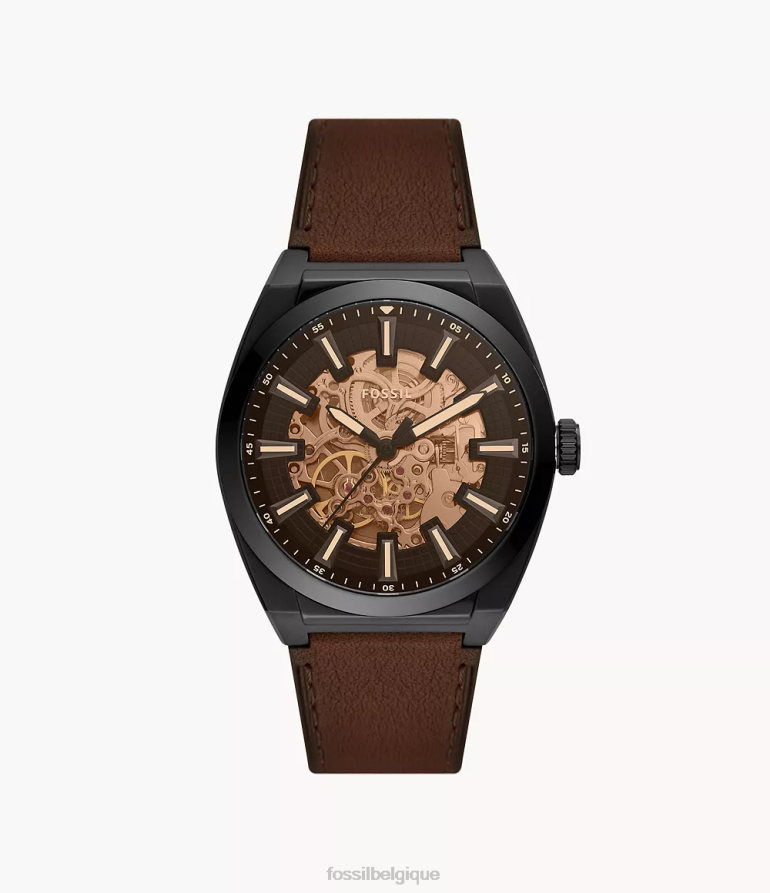 Fossil montre Hommes montre automatique en cuir véritable everett marron foncé 8V46041396