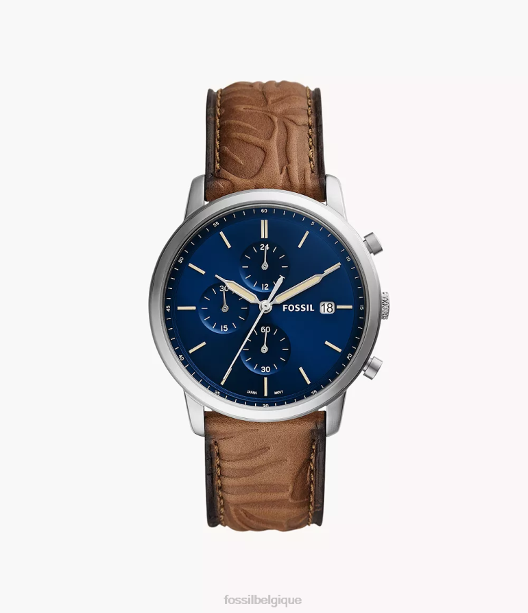 Fossil montre Hommes montre chronographe minimaliste en cuir véritable bronzer 8V46041595