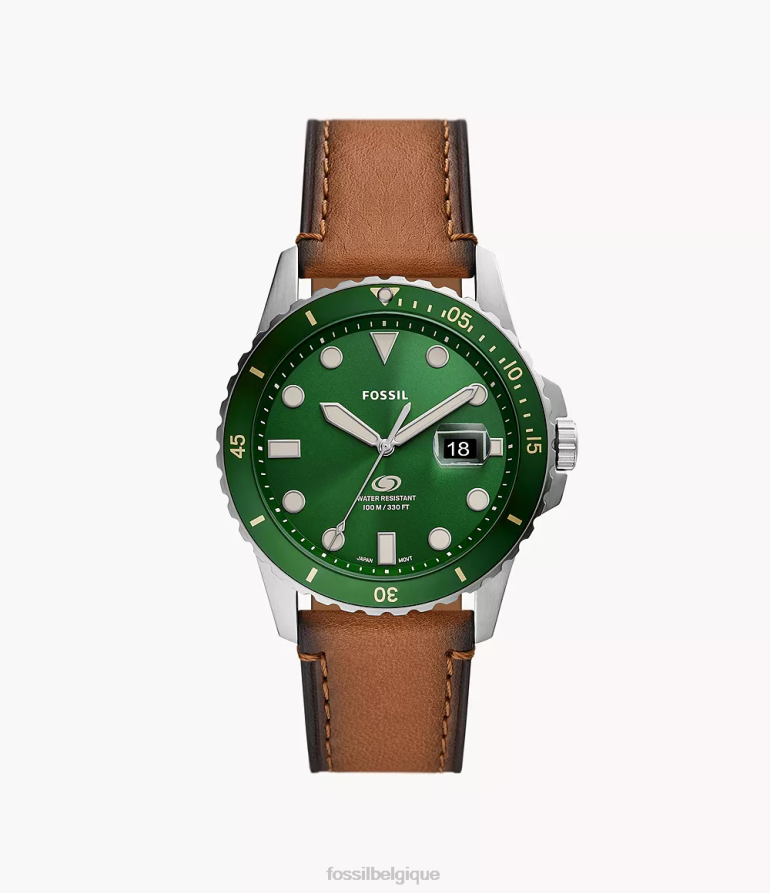 Fossil montre Hommes montre en cuir véritable à trois aiguilles et date bleu 8V46041427