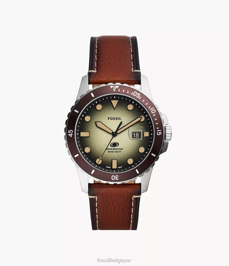 Fossil montre Hommes montre en cuir véritable à trois aiguilles et date bleu 8V46041573