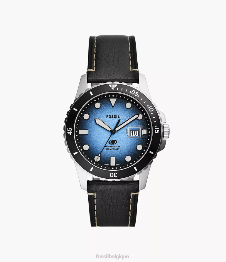 Fossil montre Hommes montre en cuir véritable à trois aiguilles et date bleu 8V46041576