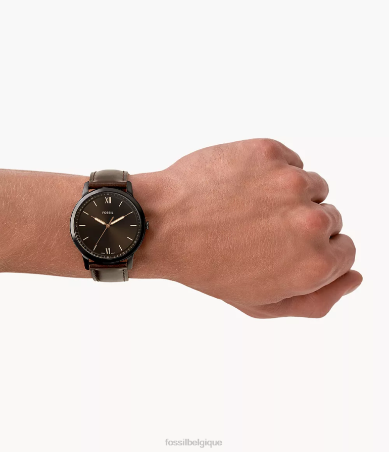 Fossil montre Hommes montre minimaliste en cuir à trois aiguilles brun 8V46041405