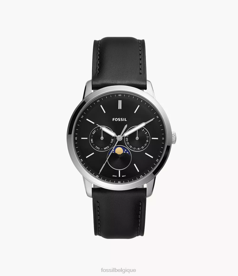 Fossil montre Hommes montre multifonction en cuir véritable avec phases de lune neutres noir 8V46041430