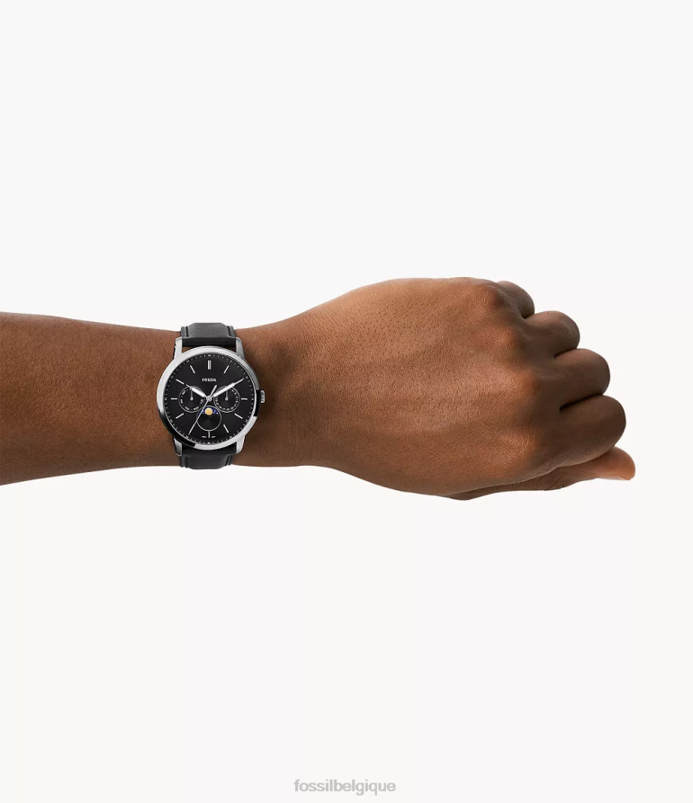Fossil montre Hommes montre multifonction en cuir véritable avec phases de lune neutres noir 8V46041430